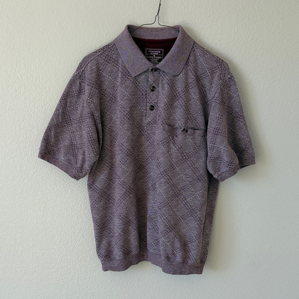 CLASSICS BY PALMLAND SHORT SLEEVE 3 BUTTON BANDED BOTTOM KNIT COLLAR